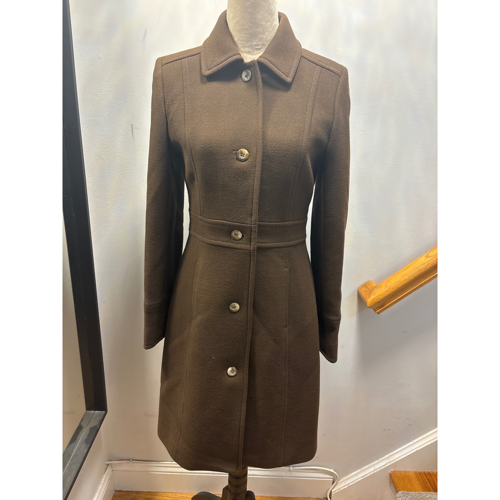 J.Crew Wool Blend Long Coat Women 6 Brown Excellent Paisley Lining 69914